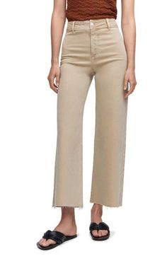 Inspired by retro culottes, these wide-leg jeans are made from low-stretch denim that gets even softer with wear. 99% cotton, 1% elastane Machine wash, line dry Imported Casual Wide Leg Cropped Pants With Frayed Hem, Cotton Flare Jeans With Frayed Hem For Work, Cropped Wide Leg Pants With Frayed Hem For Fall, Frayed Hem Cropped Wide Leg Pants For Fall, Beige Relaxed Fit Flare Jeans For Spring, Trendy Cropped Wide Leg Cotton Pants, Casual Mid-rise Wide Leg Pants With Frayed Hem, Chic Wide-leg Pants With Frayed Hem, Fall Cotton Wide-leg Cropped Jeans