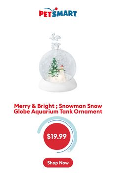 a snow globe with a christmas tree in it and the words merry & bright i snowman show globe aquarium tank ornament