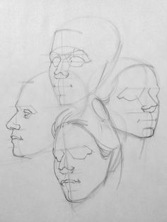 a drawing of five different faces with one being drawn in the same way as the other