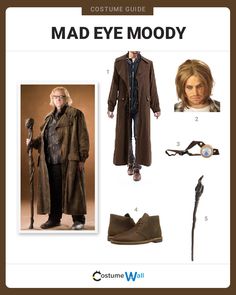 the costume guide for mad eye moddyy from doctor who is dressed in brown