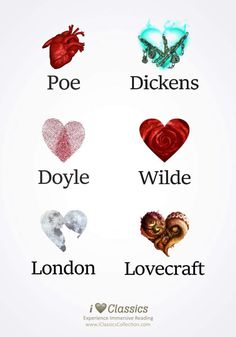 different types of hearts with the names of them