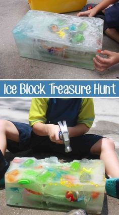 an ice block is sitting on the ground and it's made out of plastic