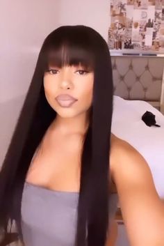 Chinese Bangs Weave, Quick Weave With Bangs, Chinese Bangs Black Women, Bad Bangs, Sew In With Bangs, Cute Weave Hairstyles, Chinese Bangs, Bang Wig, Sew In Hairstyles