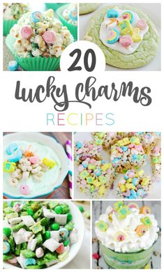 20 lucky charms recipe collage with the words overlaying it in many different pictures