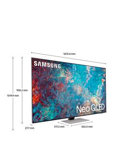 the samsung tv is shown with measurements for it's size and features an image of colorful