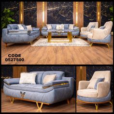 two pictures of the same couch and chair in different stages of upholstering