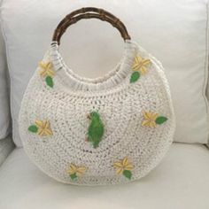 From My 2021 Resort Collection, This Handbag Is White Woven Raffia With A Handmade / Hand Painted Ceramic Tropical Green Bird, Painted Cowrie Shells And Embroidered Tropical Leaves. Fully Lined With Interior Pocket. One Of A Kind! Nwt Blue Michael Kors Purse, Slouchy Tote, Gucci Purse, Tropical Green, Cowrie Shells, Green Bird, Large Leather Tote, Nylon Tote Bags, Woven Raffia