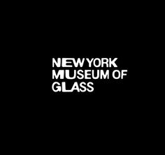 the new york museum of glass logo is shown in white letters on a black background