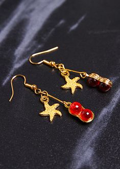 Beautiful Red Gem Stone Starfish 14K Gold Drop Earrings925 Silver£¬Made of fine 14K Gold.Measurement: 4.6cm/1.794" * 1.8cm/0.702". Matches easily with daily hairstyle, dresses & Shirts Red Dangle Jewelry With Gemstone Accents, Elegant Red Earrings With Gemstone Accents, Exquisite Red Gemstone Earrings, Red Gemstone Gold Plated Earrings, Red Gemstone Accented Drop Earrings, Daily Hairstyles, Gold Drop Earrings, Starfish, 925 Silver