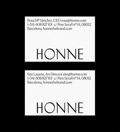 two business cards with the words honne on them