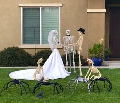 skeleton wedding decorations in front of a house