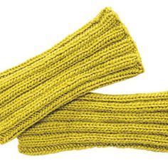 two yellow knitted wristbands on a white background