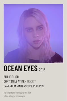 an advertisement for ocean eyes with a woman's face and long hair in the background