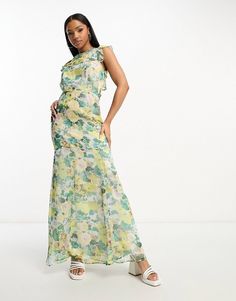 Hope & Ivy tie back frill maxi dress in green floral | ASOS Green Floor-length Floral Maxi Dress, Spring Green Floral Print Maxi Dress, Green Floral Print Maxi Dress For Spring, Floor-length Green Maxi Dress With Floral Print, Green Maxi Length Floral Dress For Brunch, Green Floral Print Maxi Dress For Party, Green Maxi Dress With Floral Print For Garden Party, Green Floral Print Maxi Dress, Floor-length Green Spring Dress