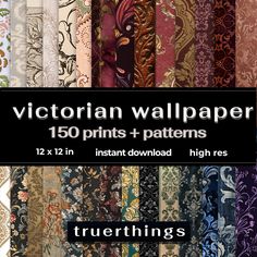 Victorian Wallpaper Digital Download High Resolution- Scrapbook Paper Patterns Damask  Prints Vintage Baroque Collage Wall Art Printable Kit Antique Wallpaper Vintage Victorian, Baroque Collage, 1800s Wallpaper, Victorian Motifs, Moody Victorian, Victorian Library, Alternative Valentines, Collage Wall Art, Collage Mural