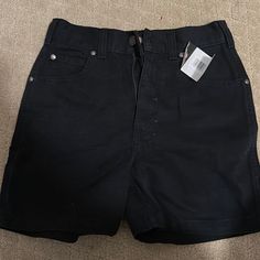 Never Used, Mid Thigh High Rise Fitted Black Shorts, Fitted Black Jean Shorts, Black High Rise Fitted Shorts, Fitted High Rise Black Shorts, Black Fitted High Rise Shorts, Fitted Black Jean Shorts With Pockets, Black Fitted Jean Shorts With Pockets, Rolled Cuff Jeans, Dickie Jeans