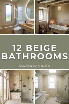 the top ten bathroom designs with text overlays that reads, 12 bejee bathrooms