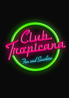 the logo for club tropolona on and sunshine, with neon lights in the background