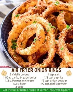 the recipe for air fryer onion rings is shown