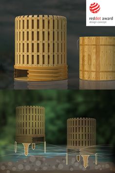 three different views of the same wooden structure