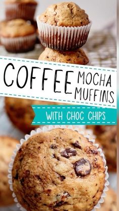 These easy mocha muffins with chocolate chips are quick to prepare and deliciously moist and fluffy thanks to a secret ingredient. Perfect for breakfast or brunch. anything but a cup party ideas  #thanksgivingdesserts #hotcoco Mocha Muffins, Muffins With Chocolate Chips, Muffins With Chocolate, Coffee Muffins, Coffee Mocha, Homemade Muffins, Baking Muffins, Oreo Dessert, Baking Sweets