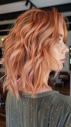 Apricot Hair Color Copper, Peach Brown Hair, Peachy Hair Color, Peach Hair Color, Cooper Brown, Hair Colors To Try, Peach Hair Colors, Ladies Hairstyles, Blue Black Hair