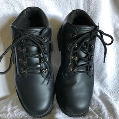 Lugz Mens Leather Ankle Boots , Nwot , Black , Men's Us - 7 , Eu 40 , Ny Lugz Co. , Leather Upper , Synthetic Sole Is Slip Resistant , Vintage Pair But Have Not Been Worn , Leather Wingtip Lace-up Shoes With Lug Sole, Mens Leather Ankle Boots, Black Synthetic Lace-up Boots With Lug Sole, Leather Black Timberland Boots 6', Mens Leather, Leather Ankle Boots, Leather Men, Leather Upper, Ankle Boots