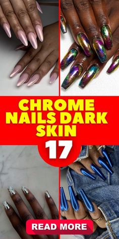 Nail Ideas For Dark Skin, Chrome Nail Ideas, Chrome Nail Colors, Ombre Chrome Nails, Metallic Nails Design, Gold Chrome Nails, Chrome Nail Polish, Chrome Nail Art, Chrome Nails Designs