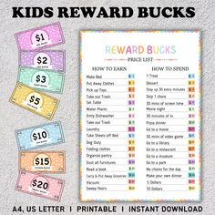 reward bucks for kids to play with and print out on the back of a poster