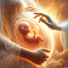 a woman holding a baby in her arms with the light coming from behind her belly