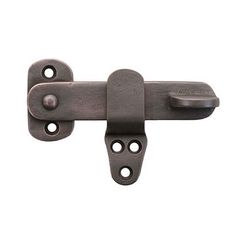 an iron door latch with two holes on the front and one hole in the back