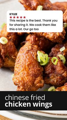 fried chicken wings on a plate with the caption that reads, this recipe is the best thank you for sharing it we cook them like