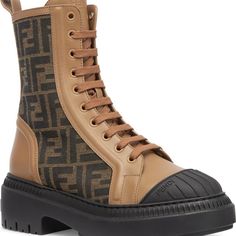 Brand New In Box Fendi Print, Fendi Boots, Floral Combat Boots, Leather Biker Boots, Combat Boot, Fendi Shoes, Biker Boots, Fur Boots, Motorcycle Boots