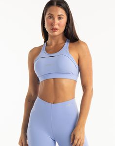 Way too cute to cover up. This bra is part of ECHT's signature Range series. Perfect for medium-intensity workouts and even cuter with the matching Range Bike Shorts or Range Leggings! Featuring a scoop neckline with three front key holes to keep air flowing, providing flexible support and full freedom of movement. - Scoop neckline with front key holes for air flow - X back design - Designed for medium impact activities - Pocket for optional, removable cups - Sweat wicking - Front and back ECHT Workout Pics, Hydrangea Blue, Scrunch Leggings, Joggers Track Pants, Women Workout, Blue Hydrangea, Intense Workout, Back Design, Bike Shorts