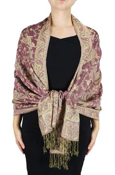 Brand: Peach CoutureFeatures: New Reversible Paisley Pashmina Feel Shawls from Peach Couture. Peach Couture is a registered trademark. Double layer, its drape and sheer vibrancy of colors have only added to its reputation as a highest quality Fashion wrap available. Features beautiful Floral Paisley Design in wide array of colors Lightweight & Fashionable easy to carry. Perfect Accessory for any season. Dimensions : 28" width x 70" length. Fringes - 3" length. Mtrl: 100% Viscose Details: Soft an Cashmere Winter Scarf, Mens Cashmere Scarf, Paisley Shawl, Pashmina Wrap, Floral Shawl, Stole Scarf, Fall Scarves, Wrap Scarf, Pashmina Shawl