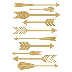 gold arrows are lined up in rows on a white background