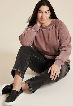 Plus Size edgely™ Rhinestone Embellished Shoulder Relaxed Fit Sweatshirt | maurices Relaxed Fit