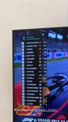 a television screen showing the race schedule for grand prix de france 2013 on it's wall