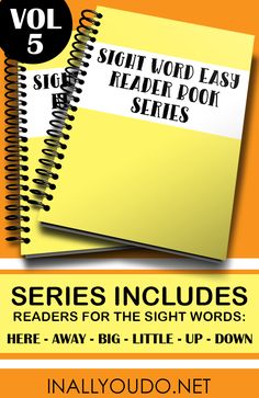 two spiral notebooks with the words, sight word easy readers for the sight words