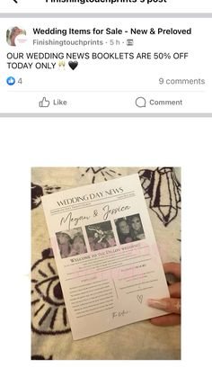 someone is holding up a wedding program for the newly wed couple to be married on their wedding day