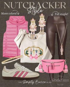 Simply Becca Comfy Christmas Outfits Leggings, Business Casual Christmas Outfit, Nutcracker Outfit, Style Test, Pink Nutcracker, Pretty Sweaters