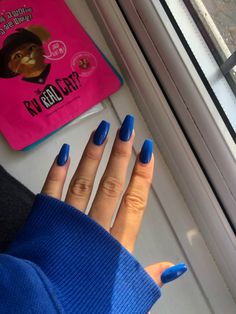 Solid Nail Color Acrylic, Cobalt Blue Nails Acrylic, Solid Coffin Acrylic Nails, Blue Nails On Tan Skin, Solid Blue Nails Acrylic, Blue Nails One Color, Dark Colored Acrylic Nails, Lapis Blue Nails, Basic One Color Acrylic Nails