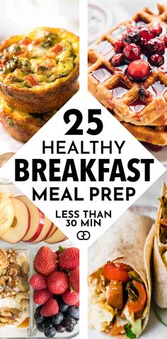 healthy breakfast meal preps with text overlay