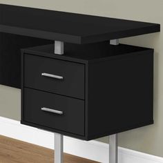 a black desk with two drawers on it