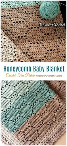 a crocheted blanket with the words honeycomb baby blanket next to it