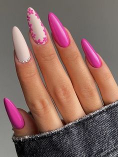 2024's Trendy Pink Nail Designs: Neon, Glitter, and Chic Almond Shapes Cerise Pink Nails Designs, Glam Nails Designs Classy, Bright Colourful Nails, Hot Pink Nails With Design Summer, Summer Hot Pink Nails, Hot Pink Nails With Design, Hot Pink Summer Nails, Hot Pink Nail Designs, Magenta Nails