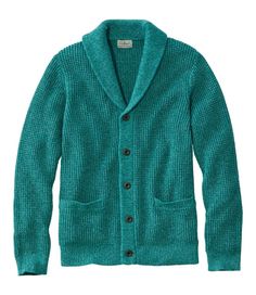 Our heaviest-weight cotton sweaters. There's nothing like the comfort of organic cotton, especially when it comes to this cozy, machine-washable cardigan. Traditional Fit: Relaxed through the chest, sleeve and waist. 100% organic cotton. Machine wash, dry flat. Thick waffle-stitch knit adds rugged texture. Traditional shawl-collar styling. Front pockets. Ribbed trim on cuffs and hem. Imported. | Men's Organic Cotton Waffle Sweater, Cardigan Sweater Men’s Cardigan, Mens Cardigan Sweater Ralph Lauren, Men’s Blue Cardigan, Green Cotton V-neck Cardigan, Affordable V-neck Men's Cardigan, Waffle Sweater, Preppy Mens Fashion, British Racing Green, Waffle Stitch