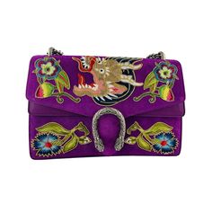 GUCCI DIONYSUS DRAGON PURPLE SUEDE SHOULDER BAG 403348 Material: Suede Origin: Italy Color: Purple Interior Lining: Suede Hardware: Silver-Tone Approx Measure (L" x W" x H"): 11.5" x 3.5" x 8.75" Strap Drop: 8"-14" Handle Drop: N/A Exterior Pockets: 1 Interior Pockets: 1 BRAND NEW, perfect condition Comes with Gucci cards and dustbag. Purple Interior, Gucci Handbag, Structured Bag, Suede Handbags, Purple Suede, Purple Bags, Gucci Handbags, Replica Handbags, Hermes Bag