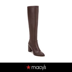 in stock Brown Faux Leather Knee-high Boots With Block Heel, Brown Medium Width Knee-high Boots For Formal, Brown Faux Leather High Heel Knee-high Boots, Brown Knee-high Boots With Leather Lining, Medium Width, Brown Knee-high Boots With Zipper Closure, Metallic Heels, Franco Sarto, Tall Boots, High Boots