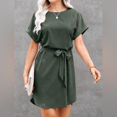 *New* Never Worn/Try On Only Shein Dress Size 4 Color: Army Green Material: 100% Polyester With Belt/Tie Measurement: 36.5” Length From Shoulder Machine Wash Like Colors From A Smoke Free Home Last 2 Stock Photos For Style Only Dresses Shein, Belt Tie, Shein Dress, Shein Dresses, Green Material, Short Sleeve Dress, Try On, Green Dress, Army Green